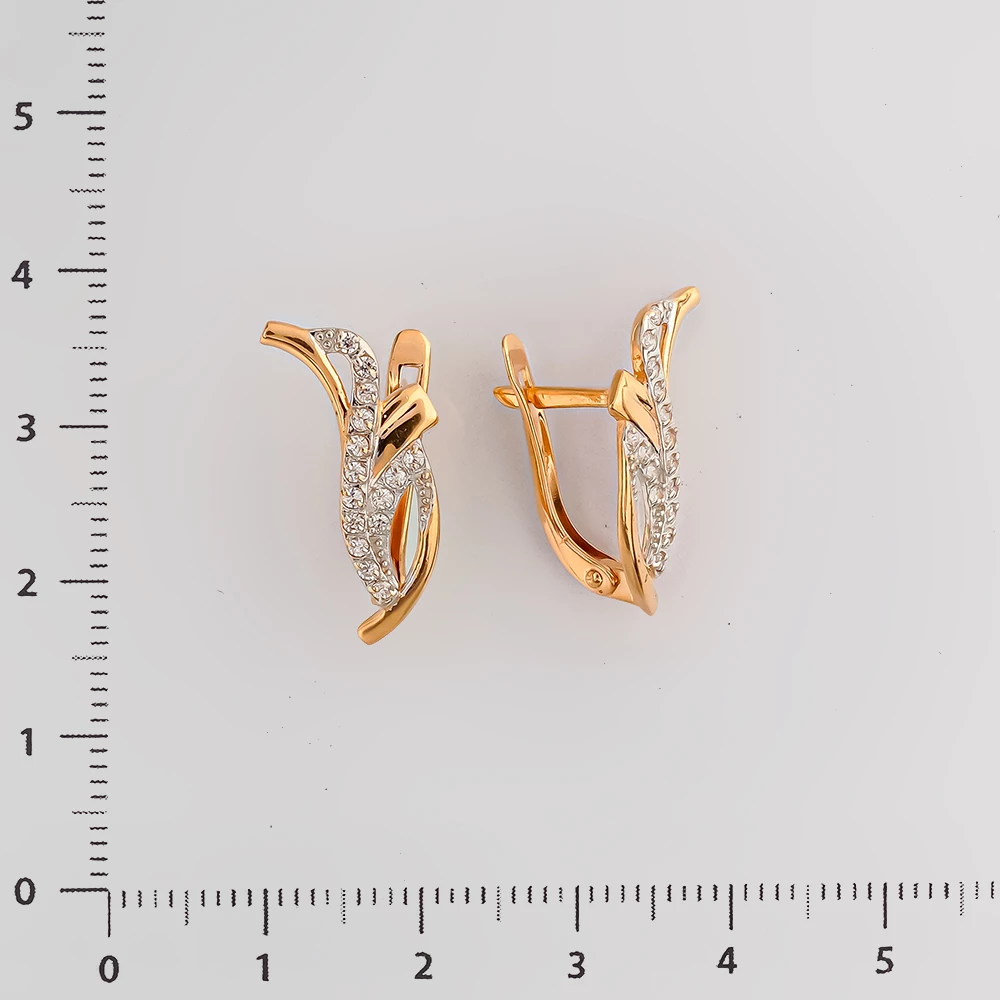 Серьги с фианитом из красного золота 585 пробы