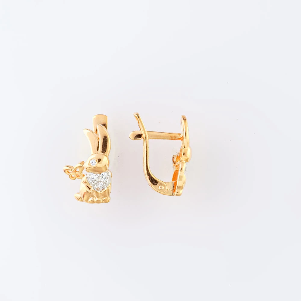 Серьги с фианитом из красного золота 585 пробы