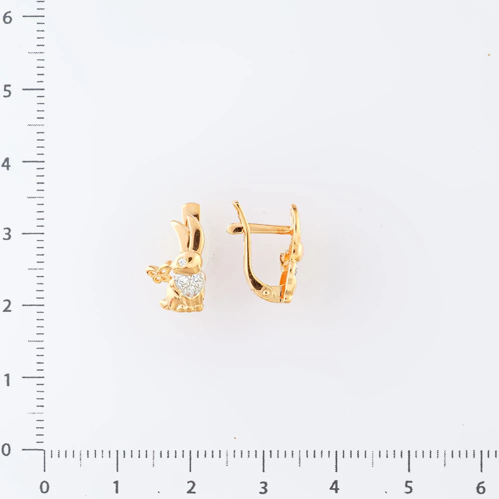 Серьги с фианитом из красного золота 585 пробы