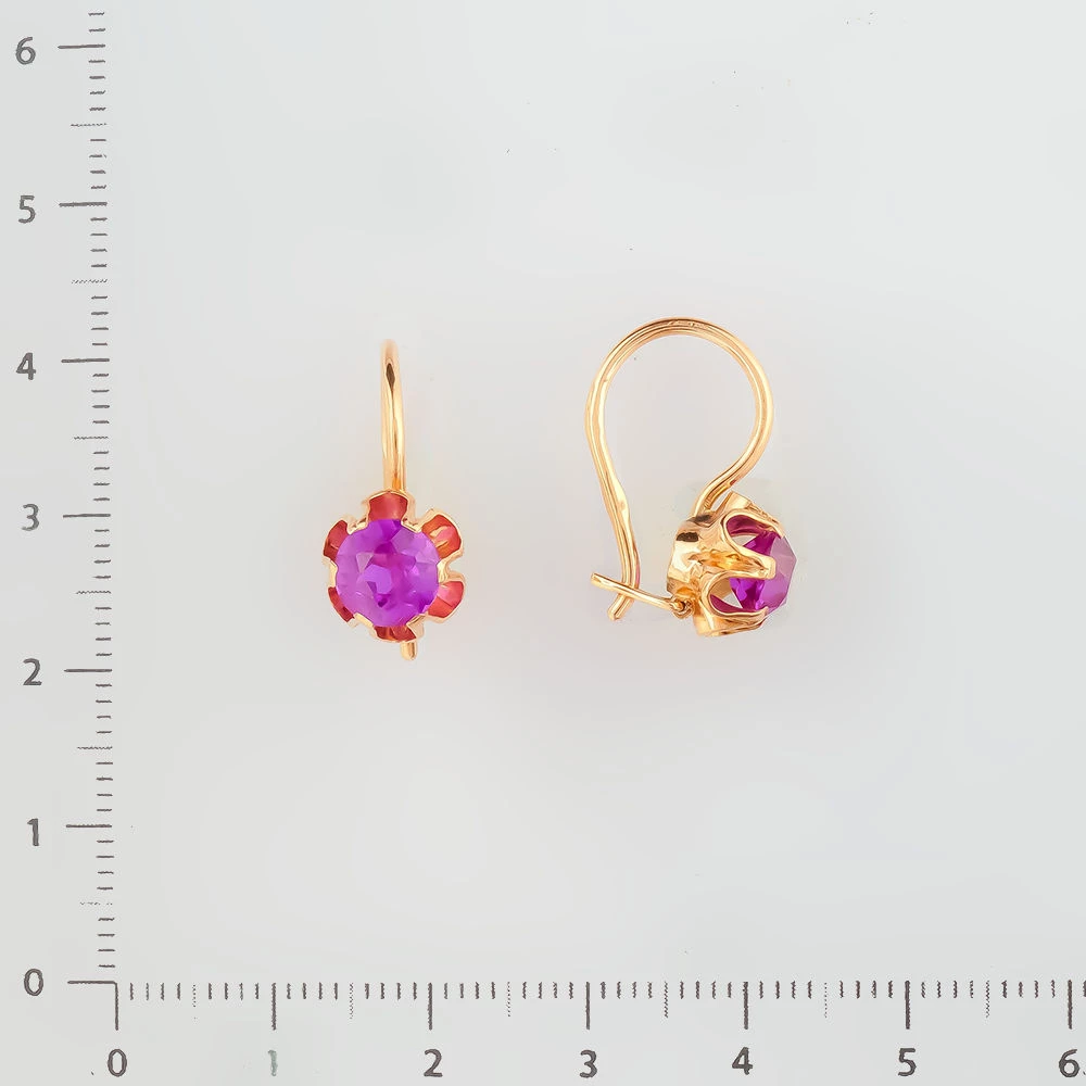 Серьги с фианитом из красного золота 583 пробы