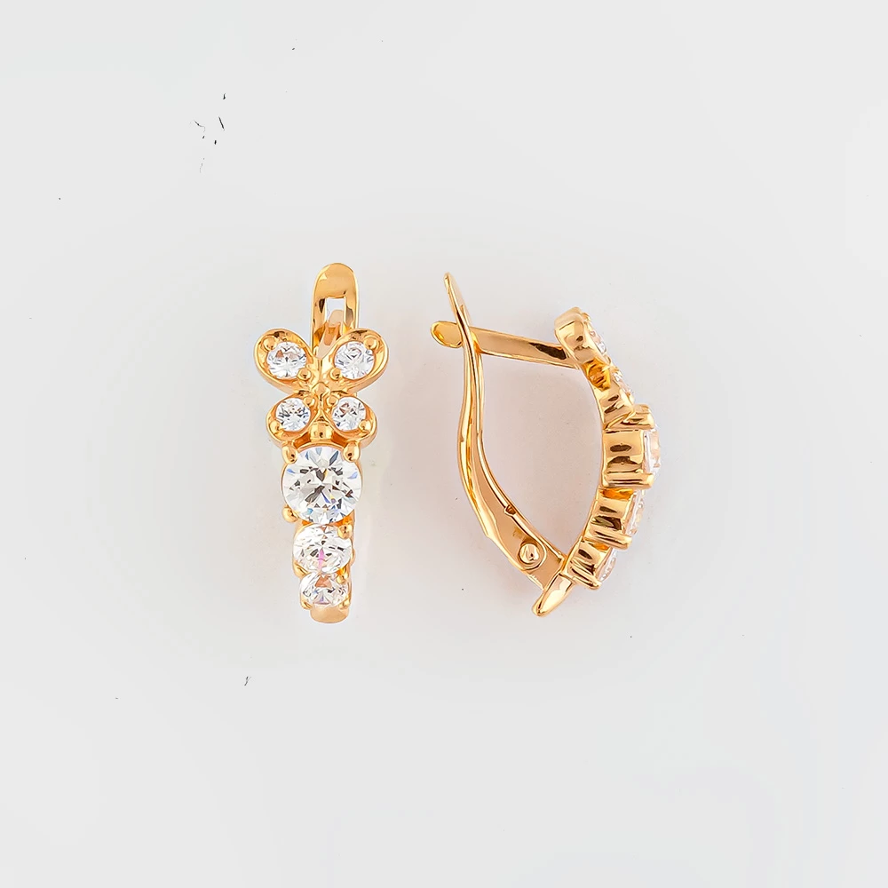 Серьги с фианитом из красного золота 585 пробы