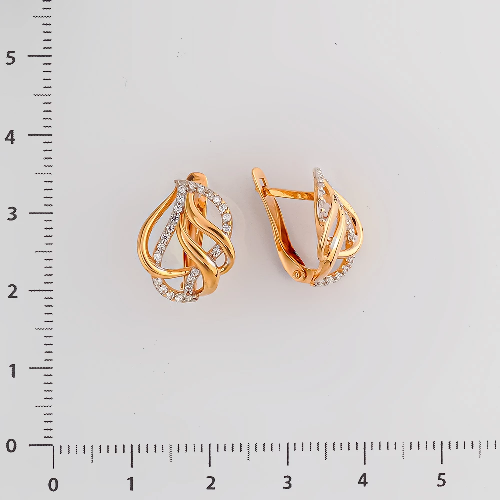 Серьги с фианитом из красного золота 585 пробы