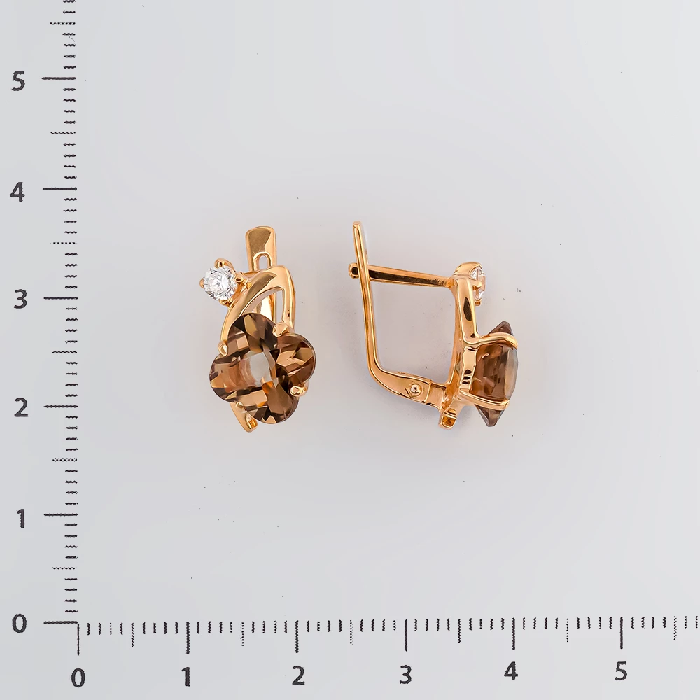 Серьги с раух-топазом из красного золота 585 пробы