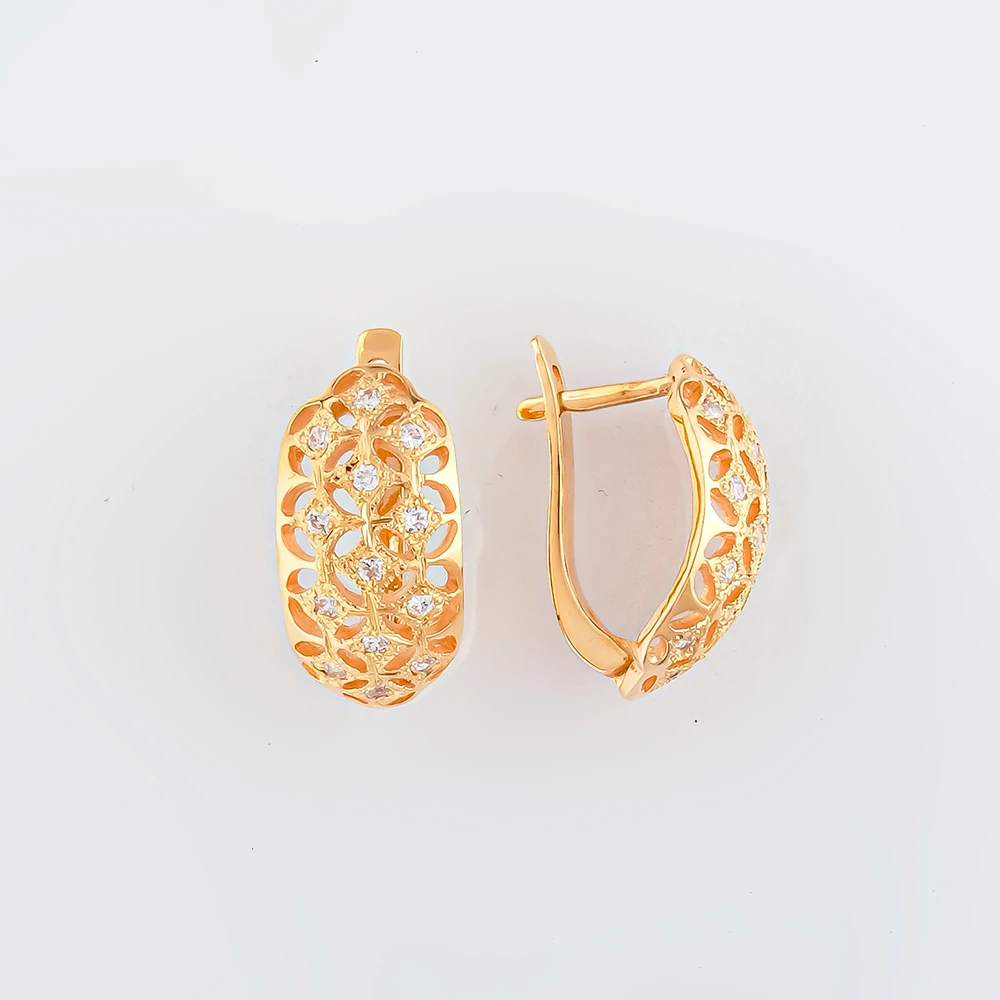 Серьги с фианитом из красного золота 585 пробы