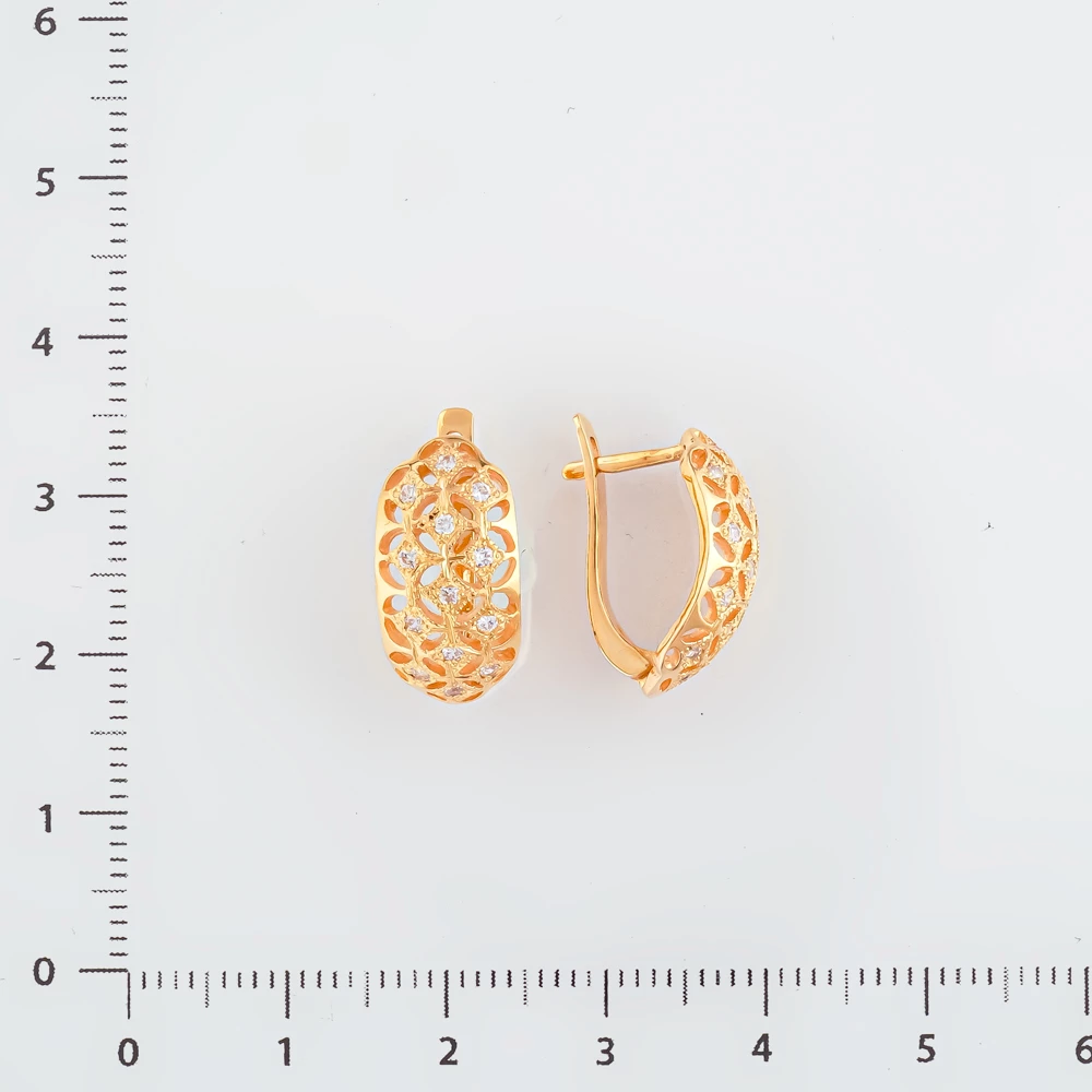 Серьги с фианитом из красного золота 585 пробы