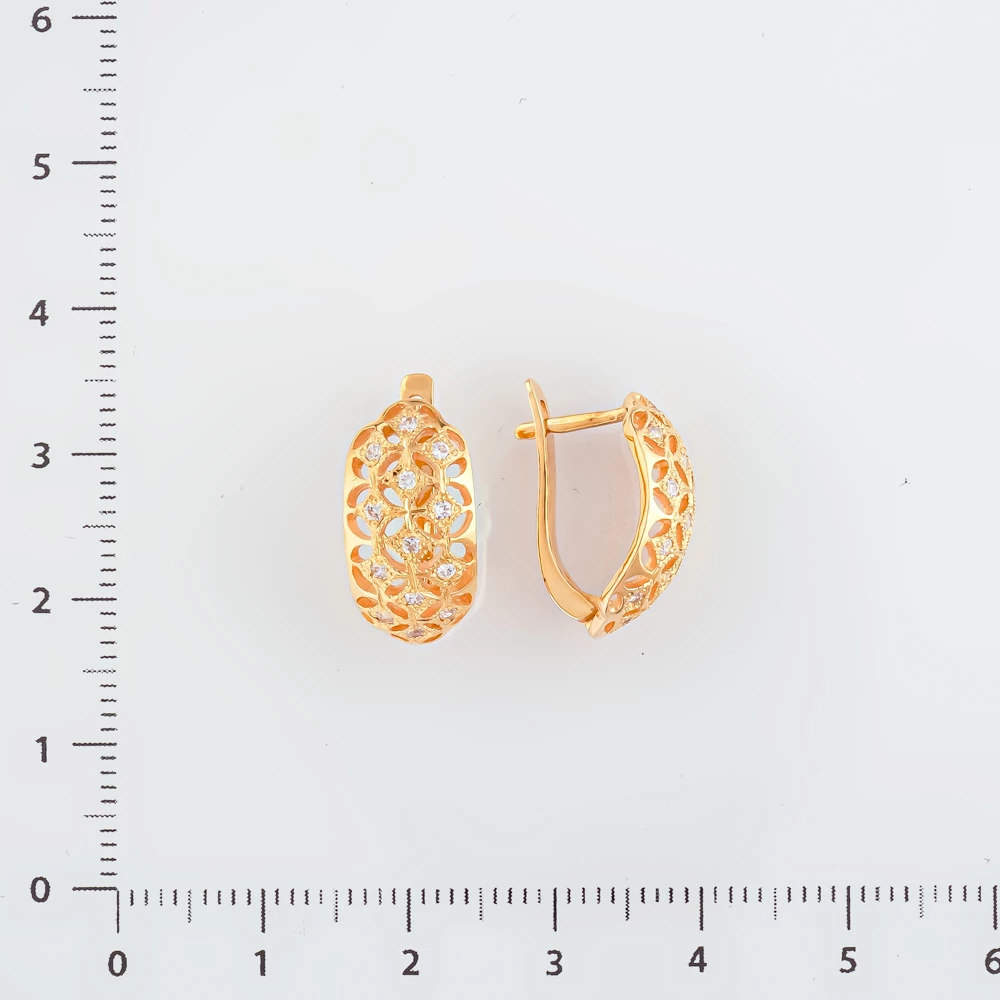 Серьги с фианитом из красного золота 585 пробы