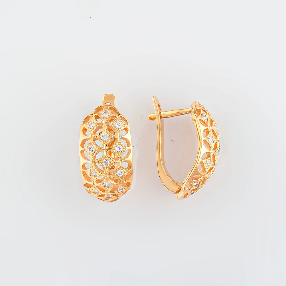 Серьги с фианитом из красного золота 585 пробы