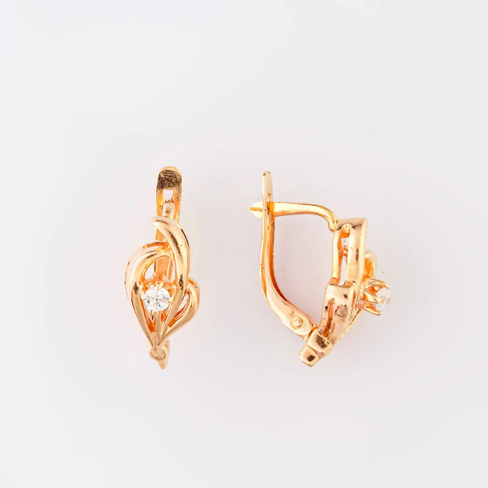 Серьги с фианитом из красного золота 585 пробы