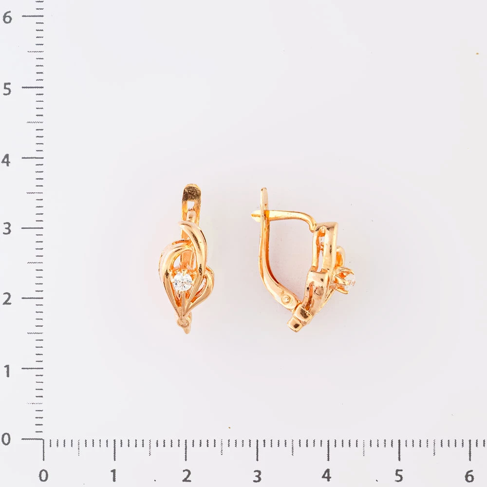 Серьги с фианитом из красного золота 585 пробы