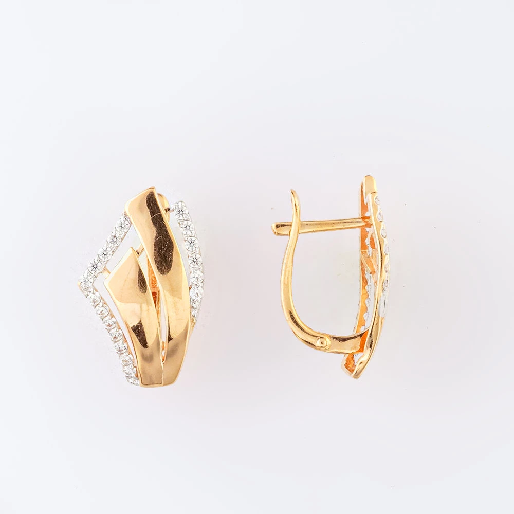 Серьги с фианитом из красного золота 585 пробы