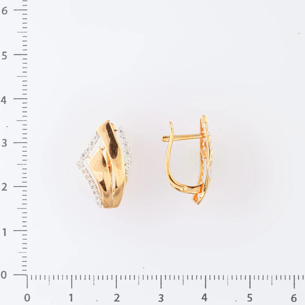 Серьги с фианитом из красного золота 585 пробы