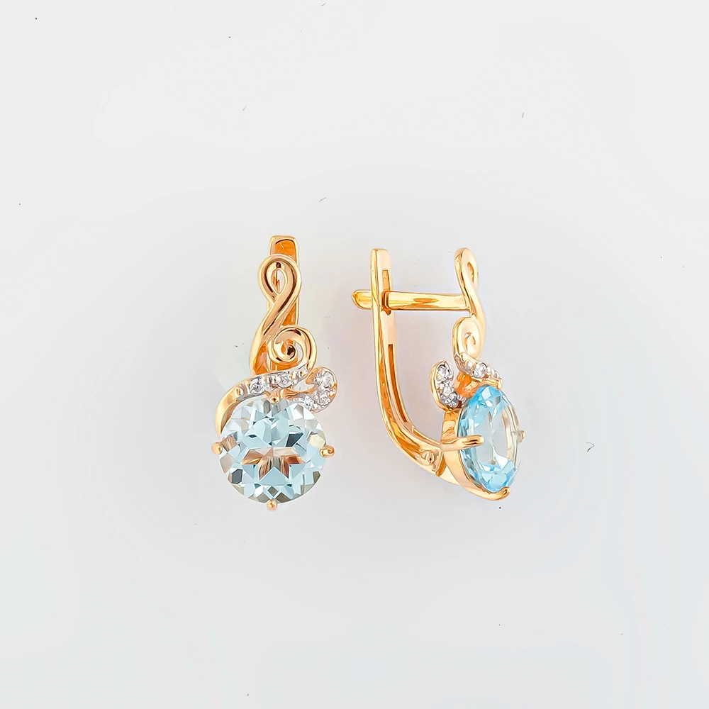 Серьги с топазом из красного золота 585 пробы