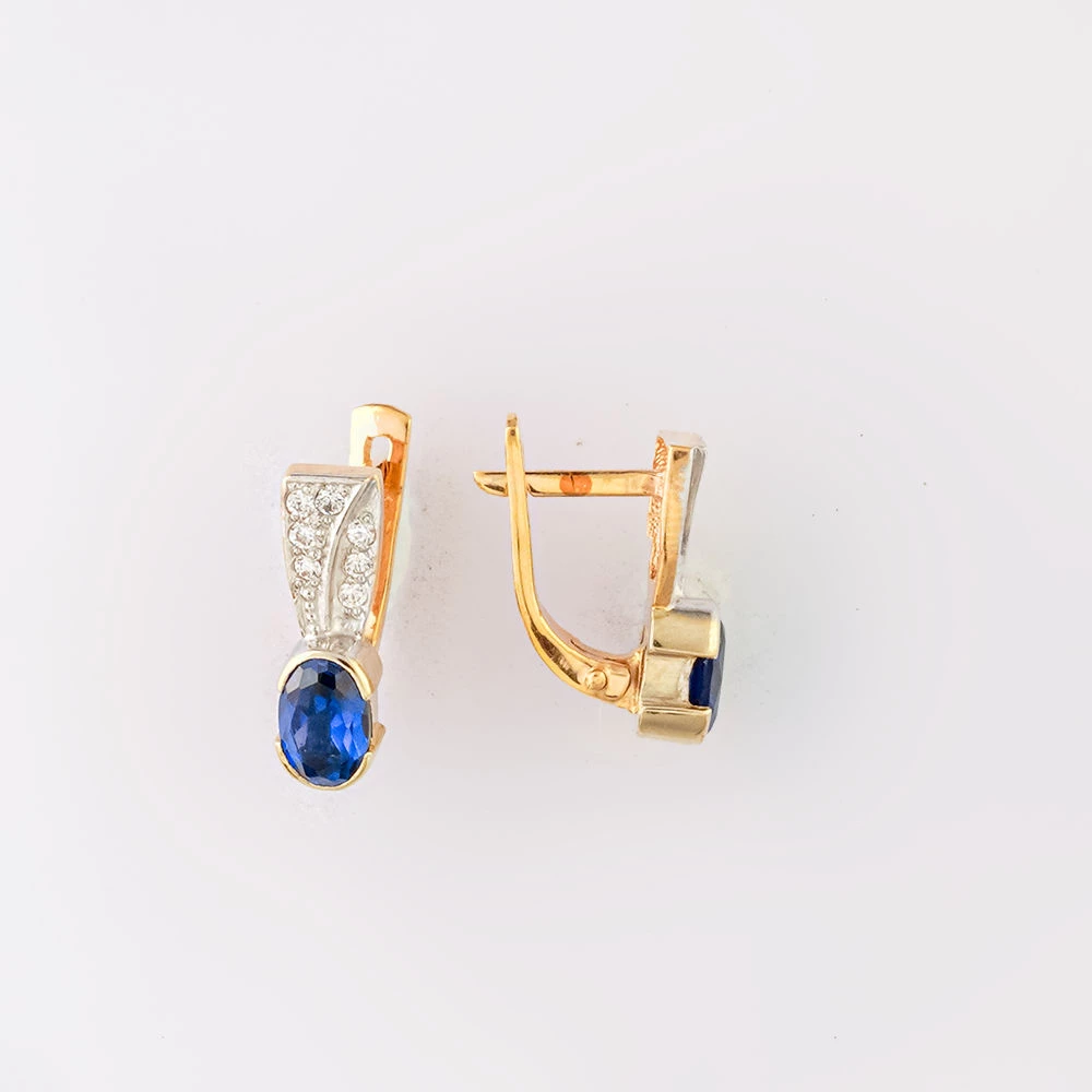 Серьги с сапфиром синтетическим из красного золота 585 пробы