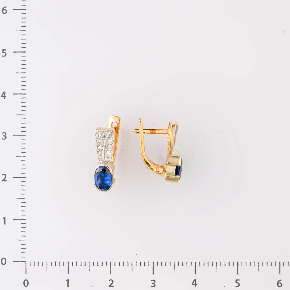 Серьги с сапфиром синтетическим из красного золота 585 пробы