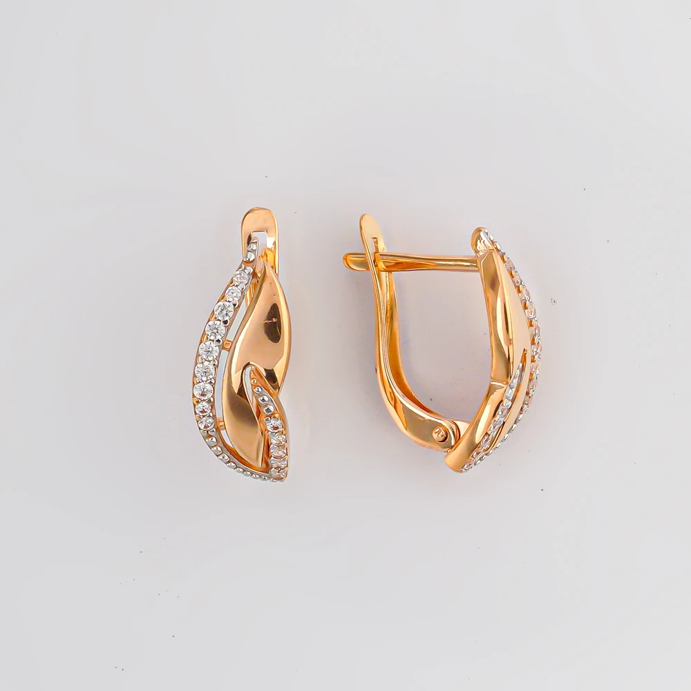 Серьги с фианитом из красного золота 585 пробы