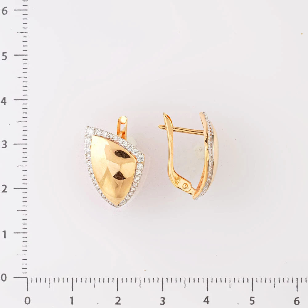 Серьги с фианитом из красного золота 585 пробы