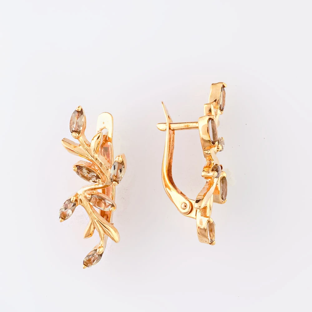 Серьги с раух-топазом из красного золота 585 пробы