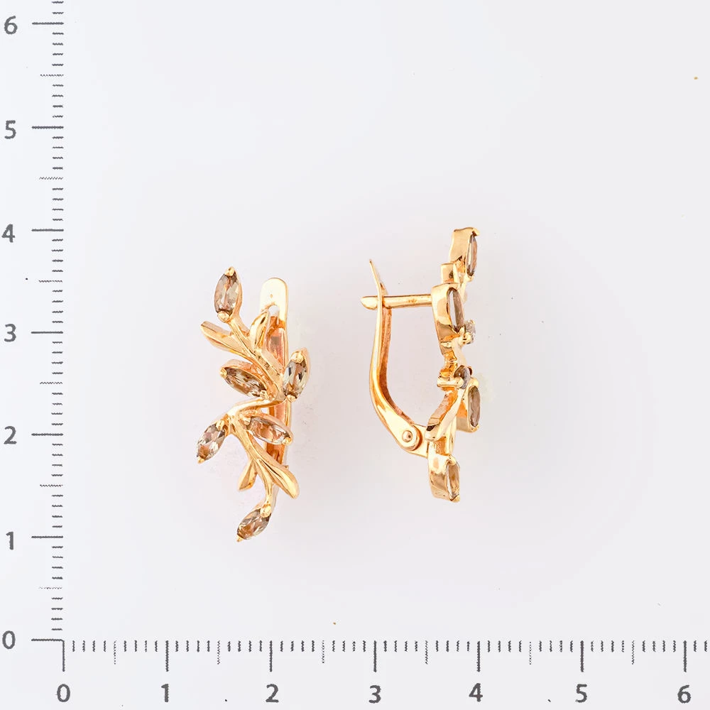 Серьги с раух-топазом из красного золота 585 пробы