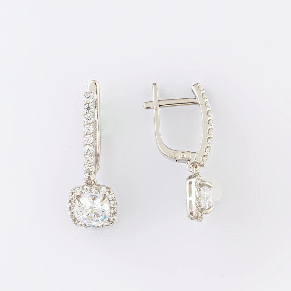 Серьги с фианитом из белого золота 585 пробы