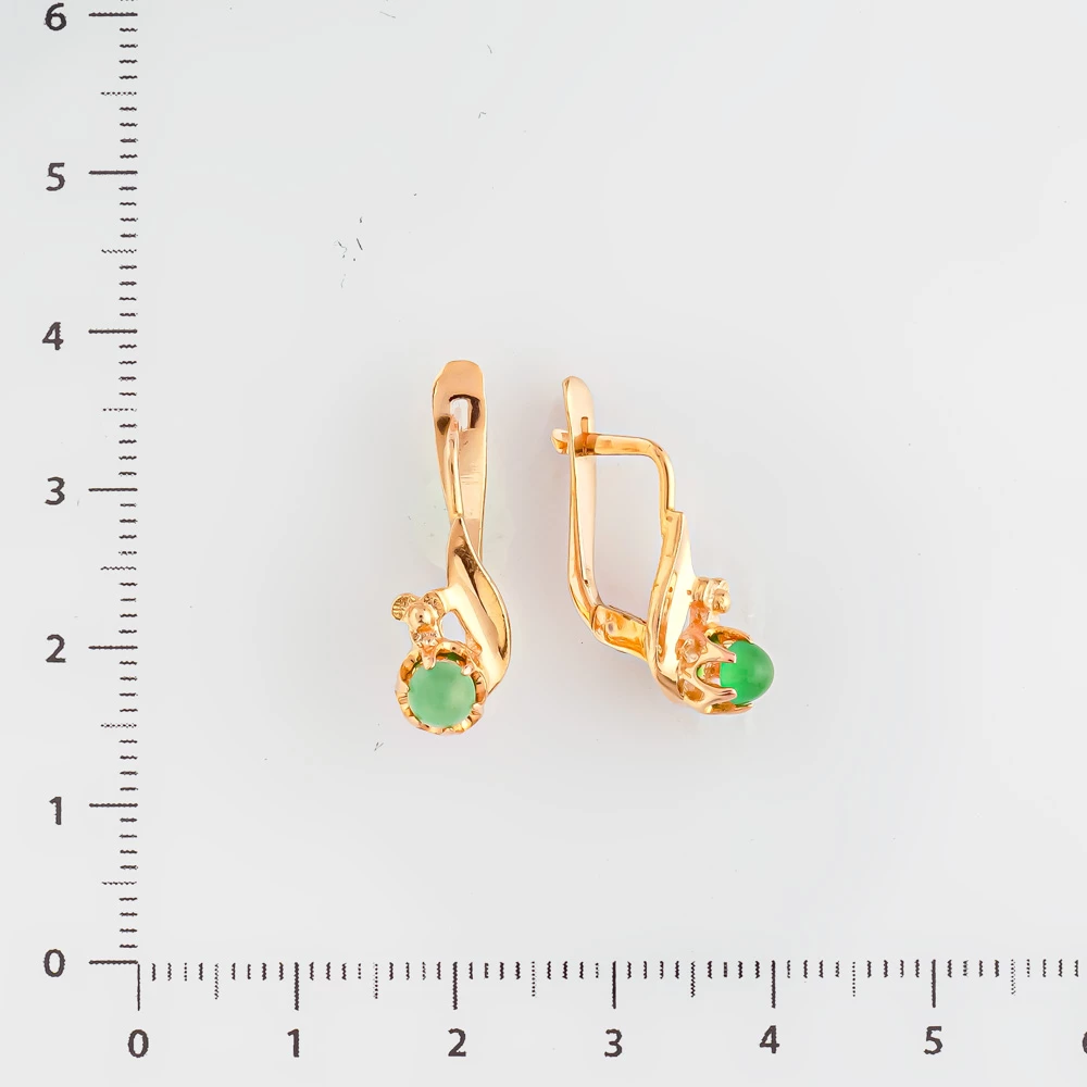 Серьги с агатом из красного золота 585 пробы