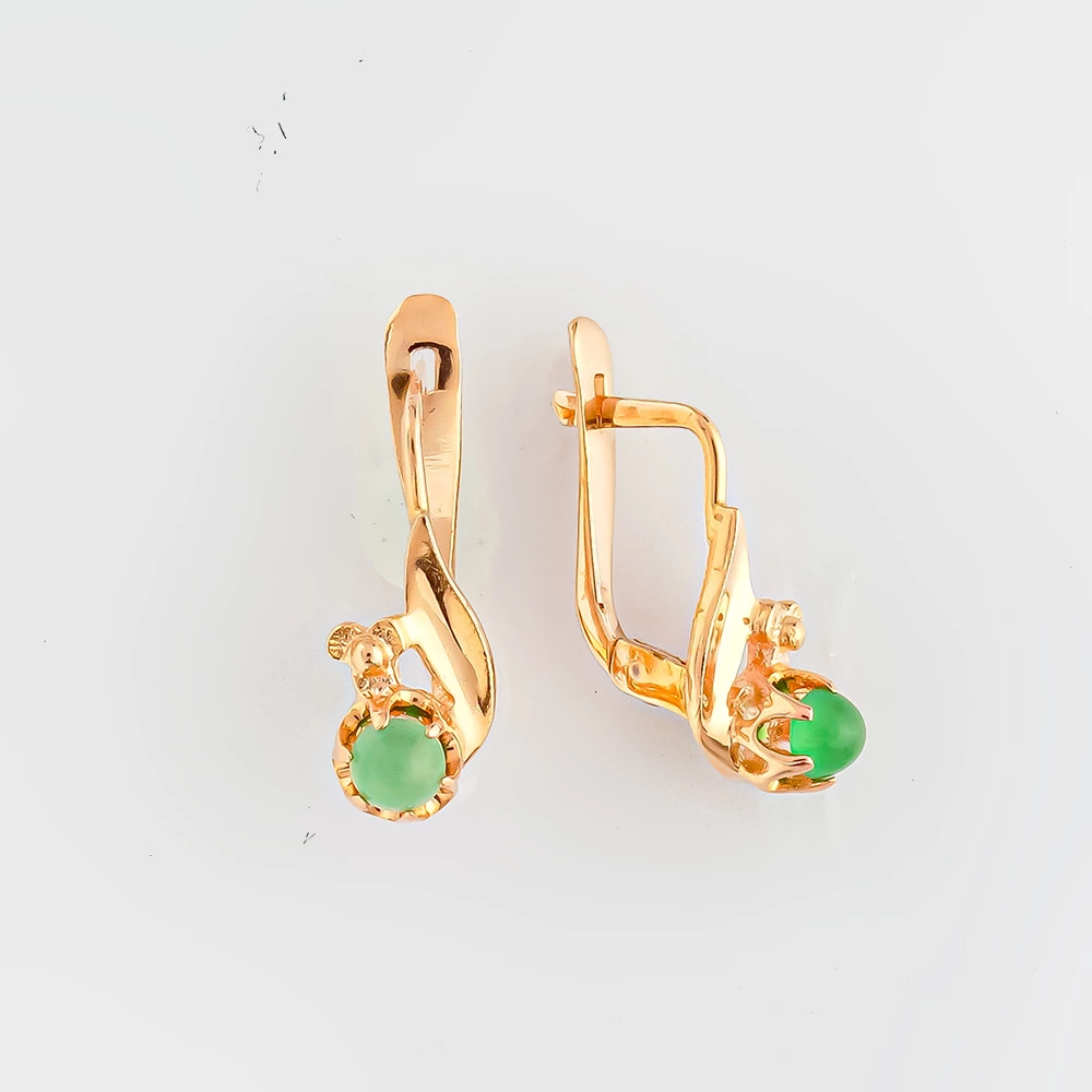 Серьги с агатом из красного золота 585 пробы