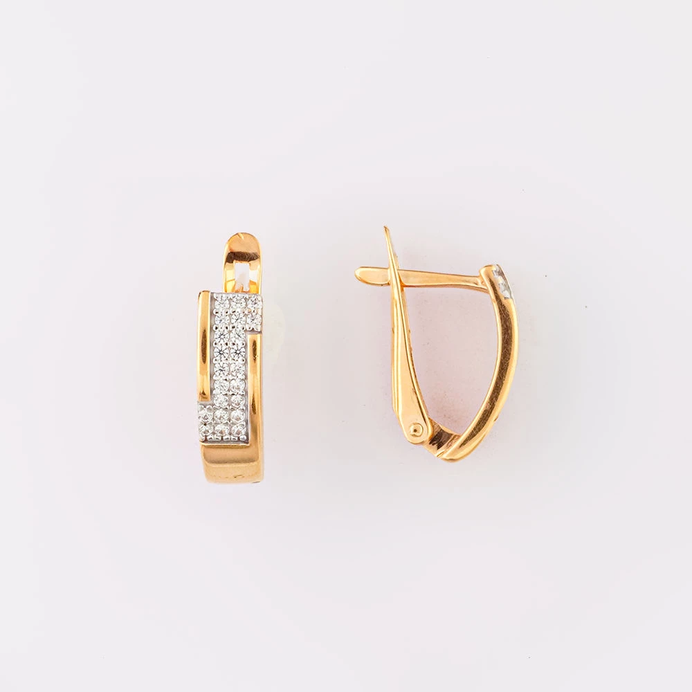 Серьги с фианитом из красного золота 585 пробы