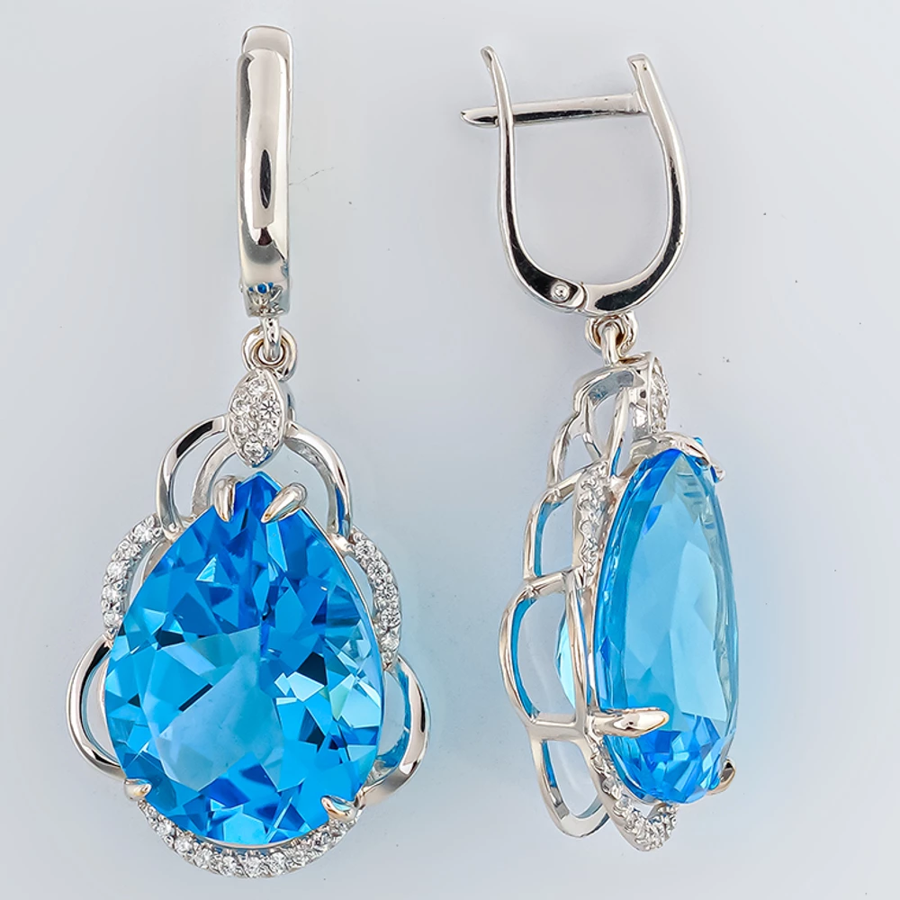 Серьги с топазом из белого золота 585 пробы