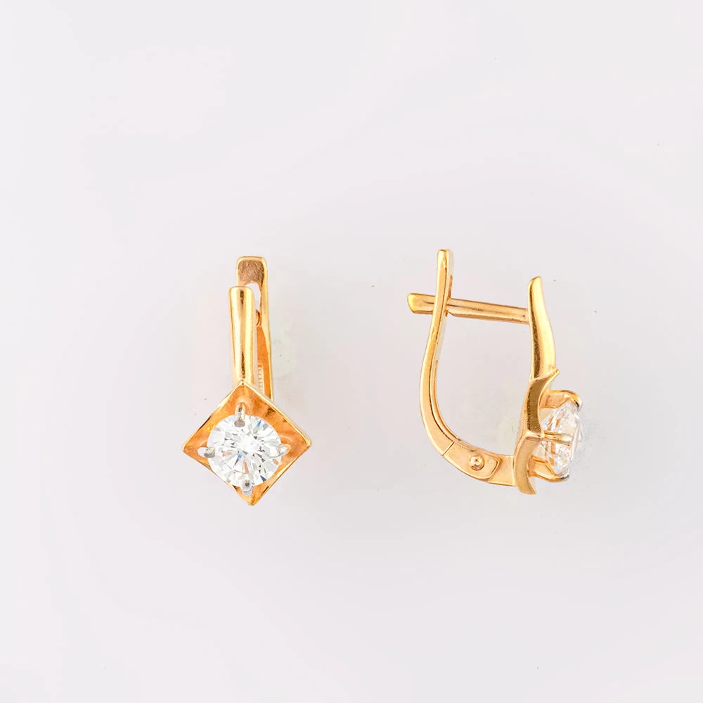 Серьги с фианитом из красного золота 585 пробы