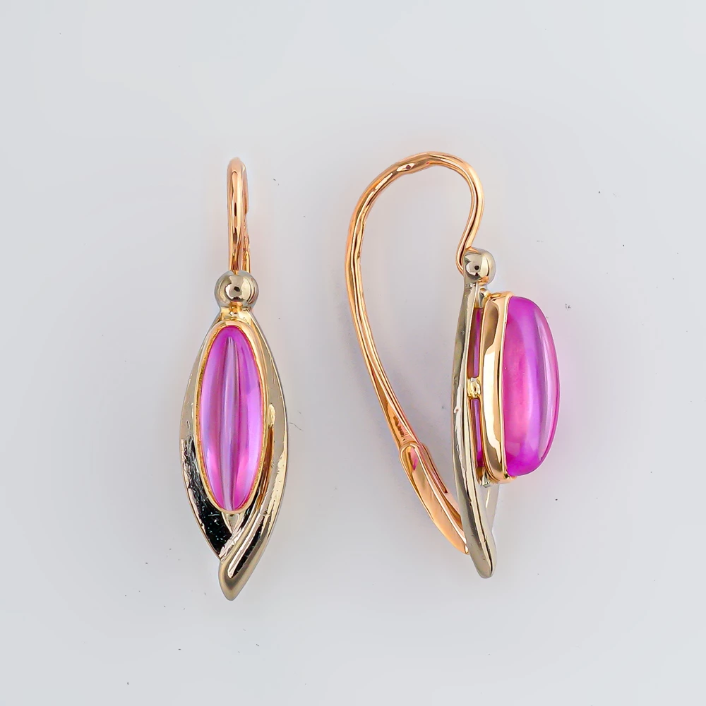 Серьги с рубином синтетическим из красного золота 585 пробы