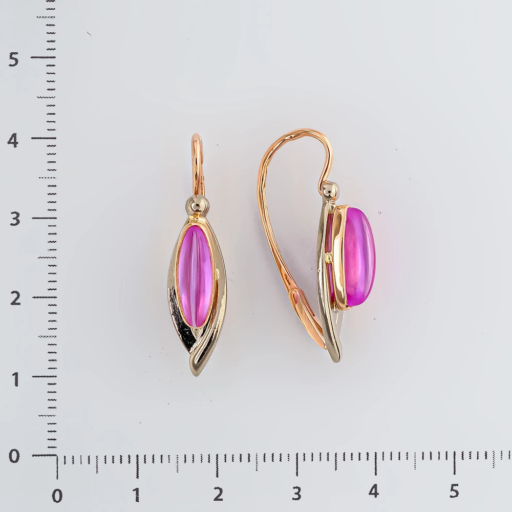 Серьги с рубином синтетическим из красного золота 585 пробы