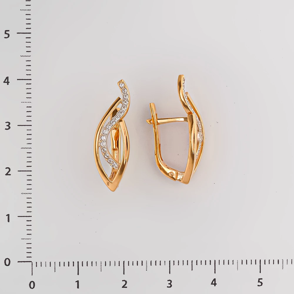 Серьги с фианитом из красного золота 585 пробы