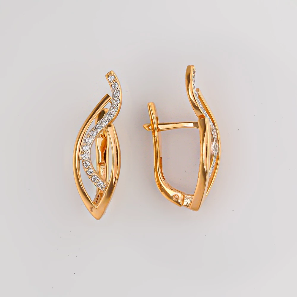 Серьги с фианитом из красного золота 585 пробы