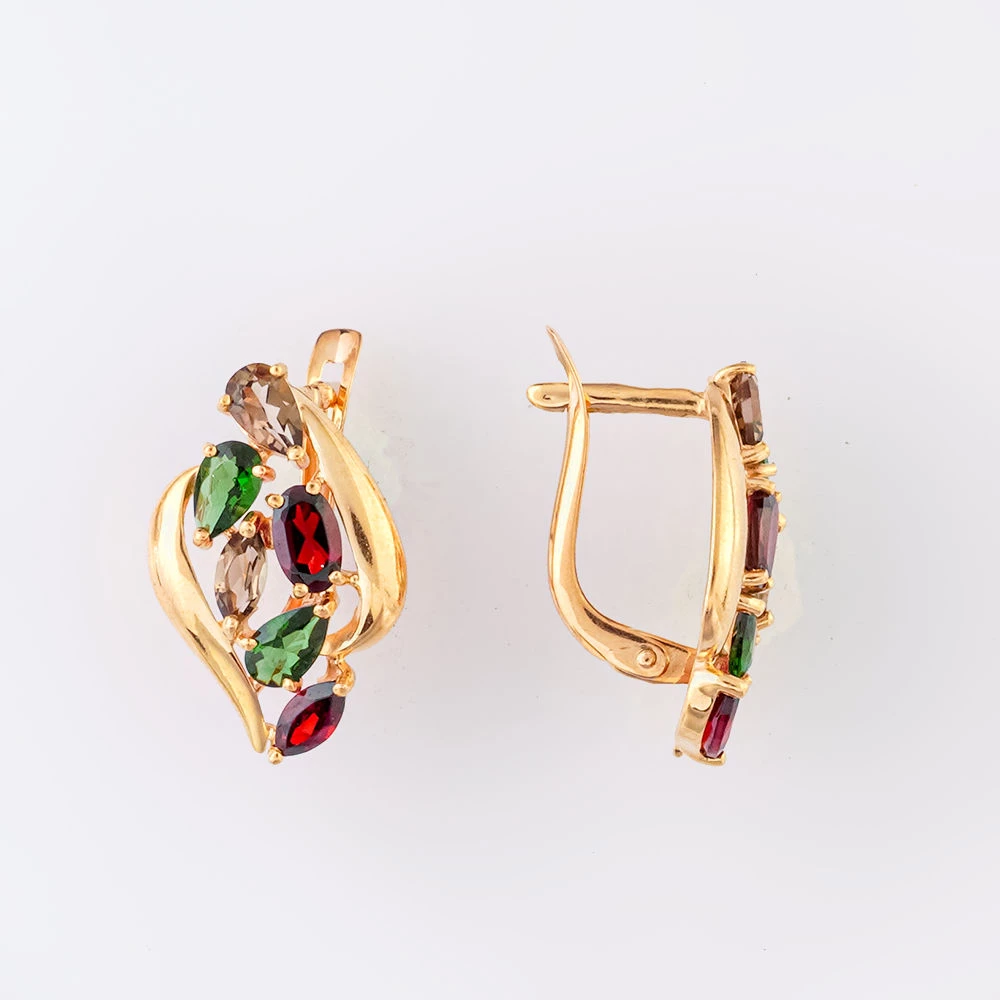 Серьги с гранатом из красного золота 585 пробы