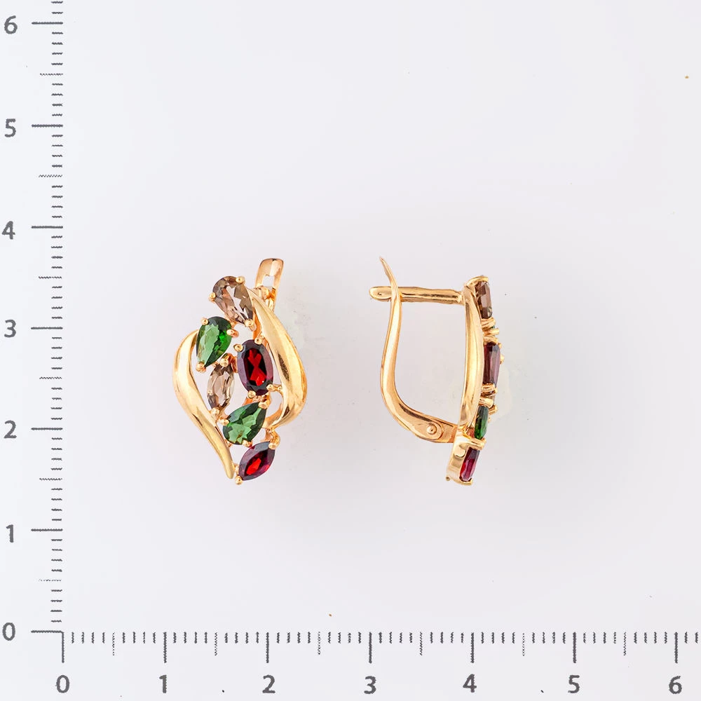 Серьги с гранатом из красного золота 585 пробы