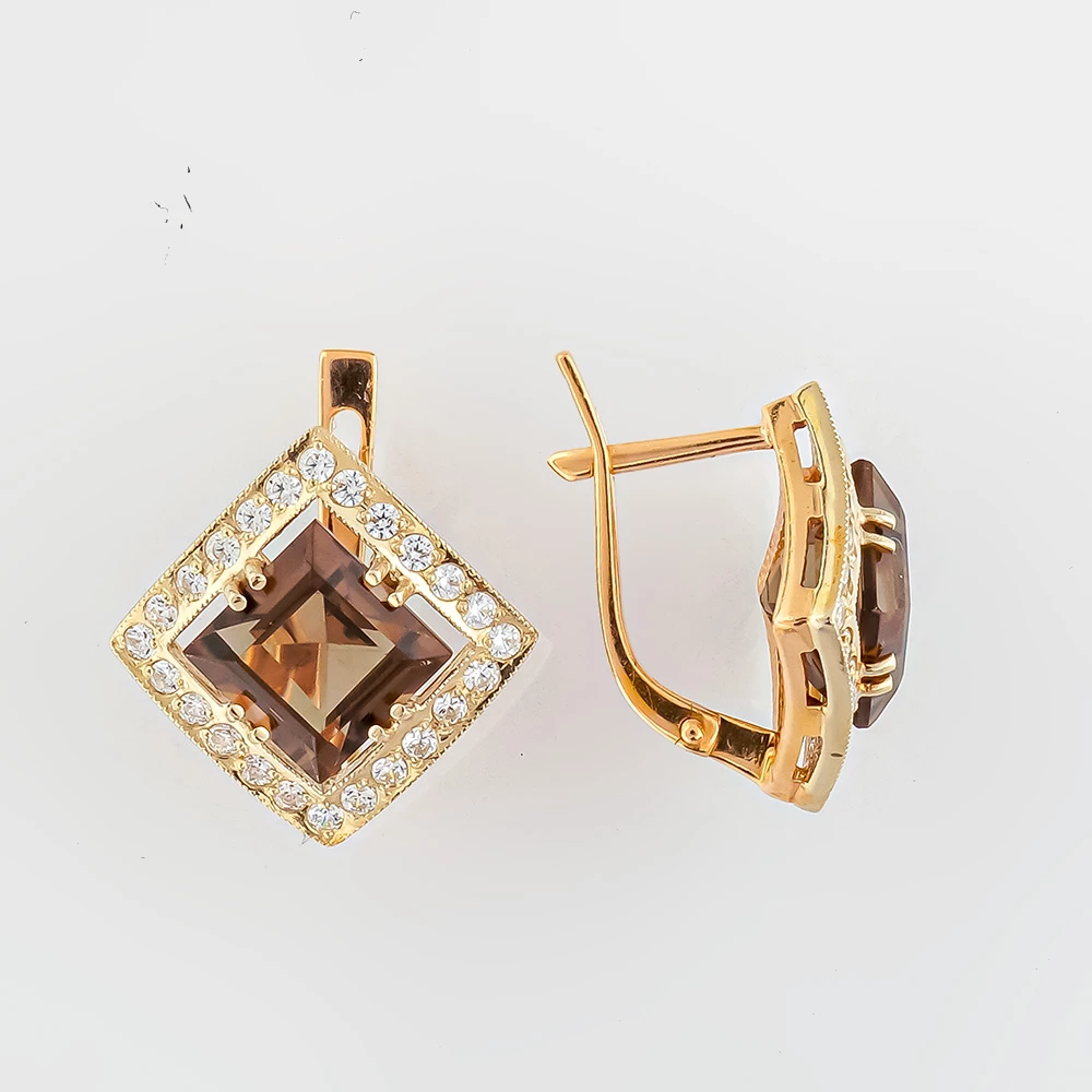 Серьги с раух-топазом из красного золота 585 пробы