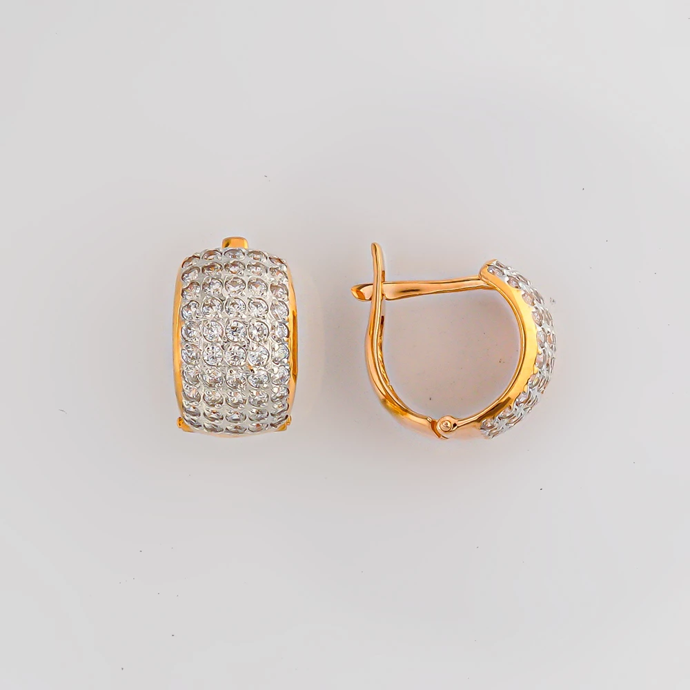 Серьги с фианитом из красного золота 585 пробы