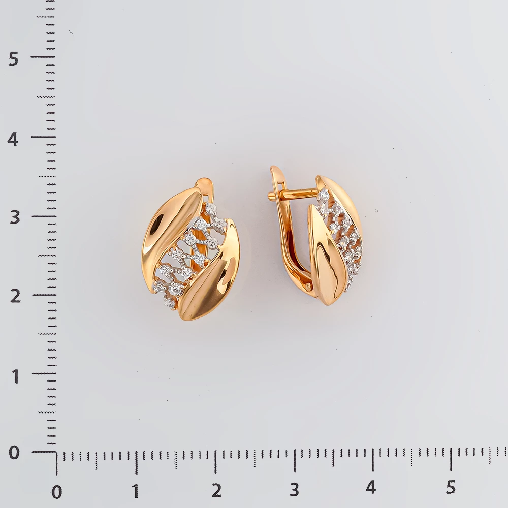 Серьги с фианитом из красного золота 585 пробы