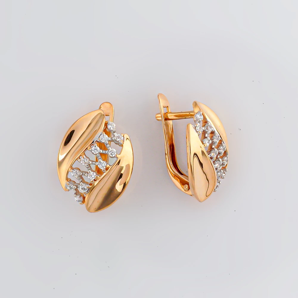 Серьги с фианитом из красного золота 585 пробы