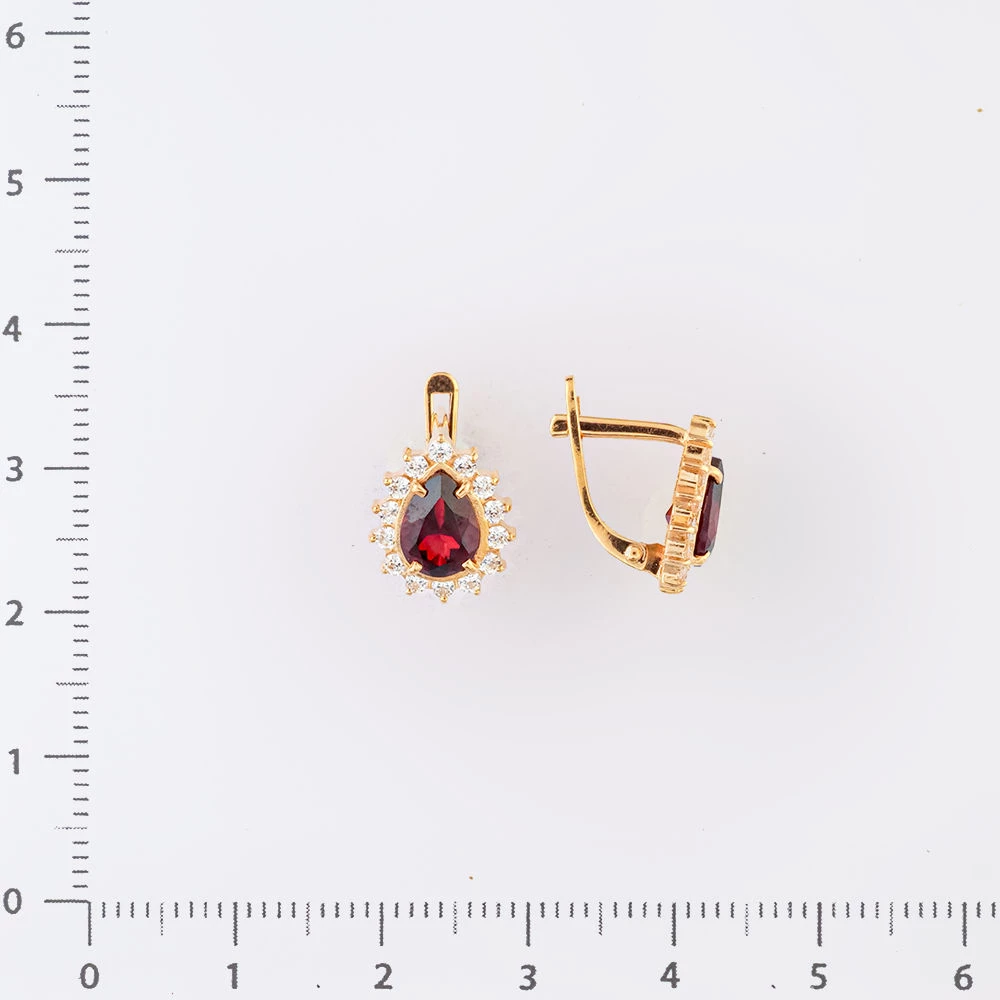 Серьги с гранатом из красного золота 585 пробы