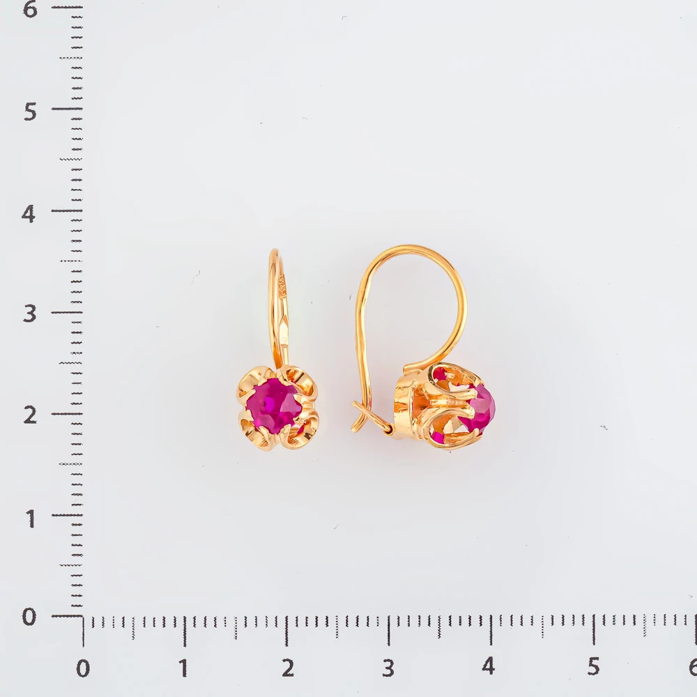 Серьги с фианитом из красного золота 583 пробы