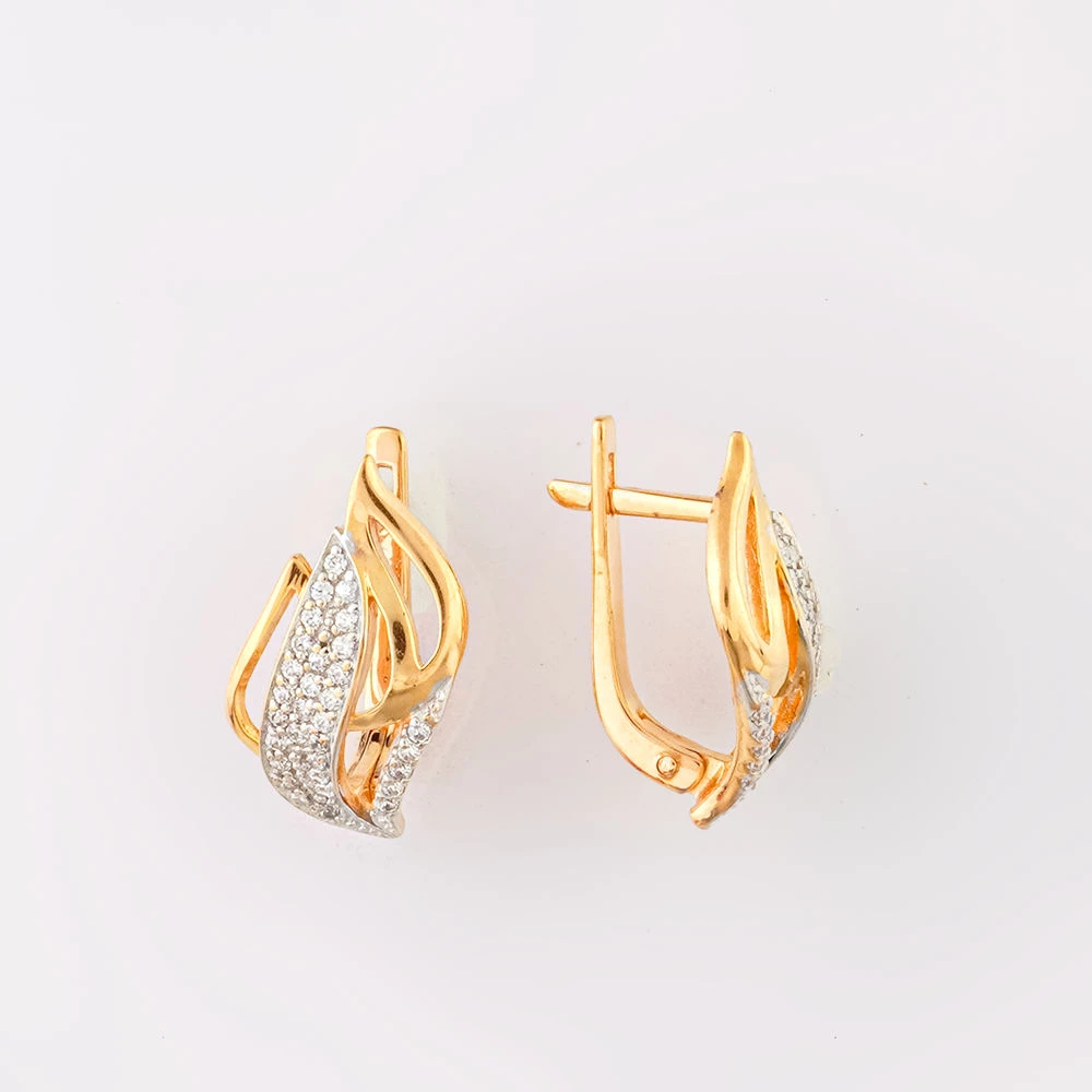 Серьги с фианитом из красного золота 585 пробы