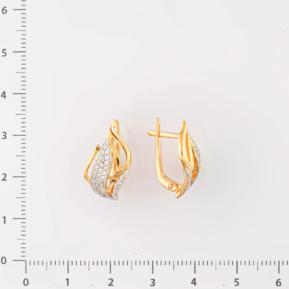 Серьги с фианитом из красного золота 585 пробы