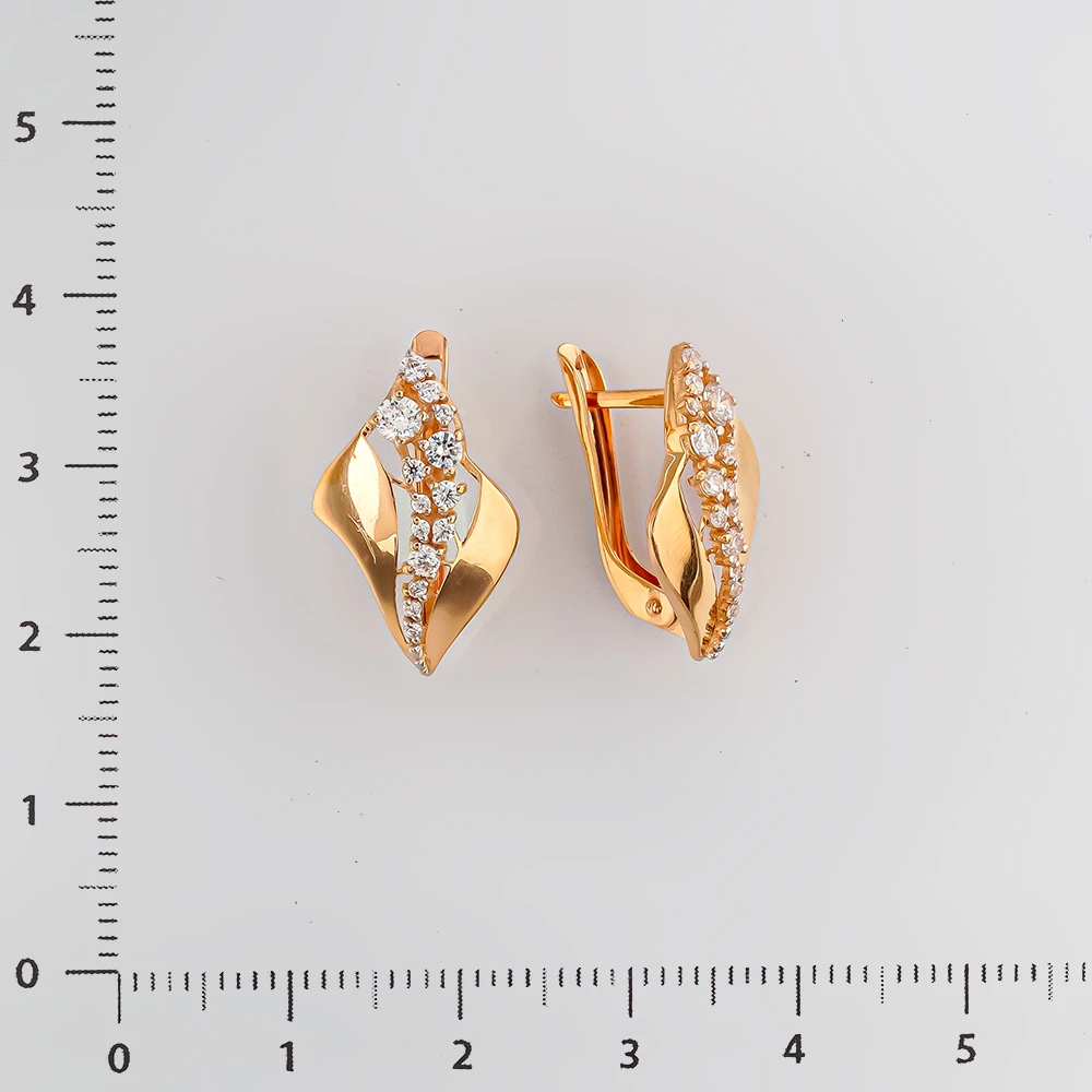 Серьги с фианитом из красного золота 585 пробы