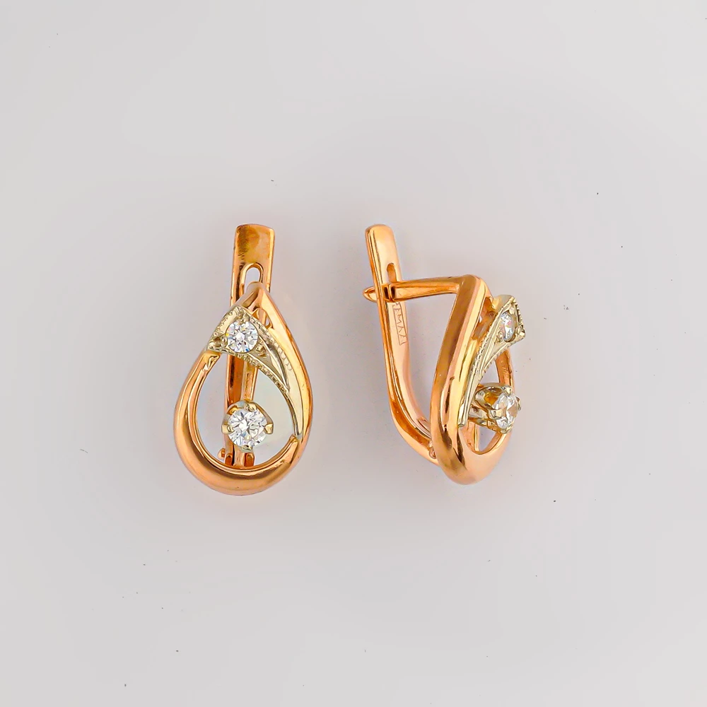 Серьги с фианитом из красного золота 585 пробы