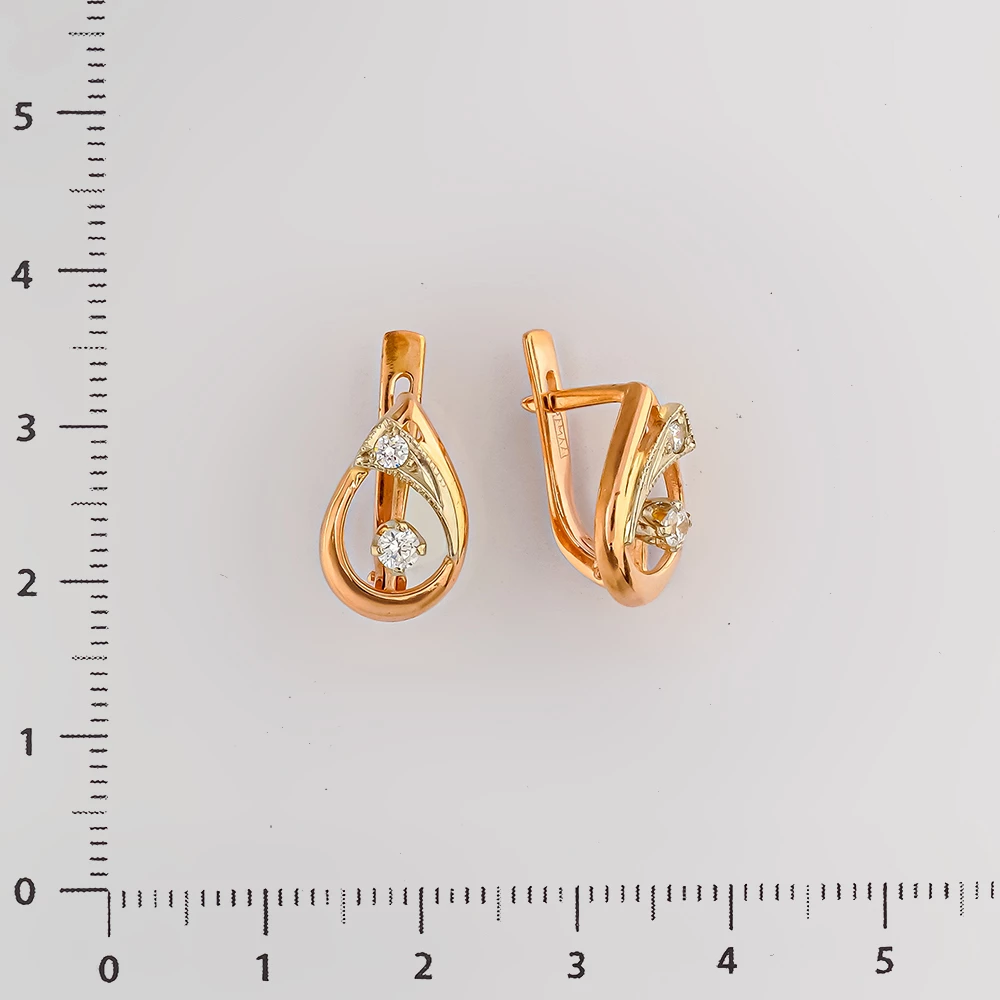 Серьги с фианитом из красного золота 585 пробы