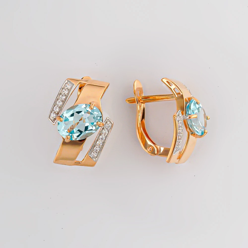 Серьги с топазом из красного золота 585 пробы