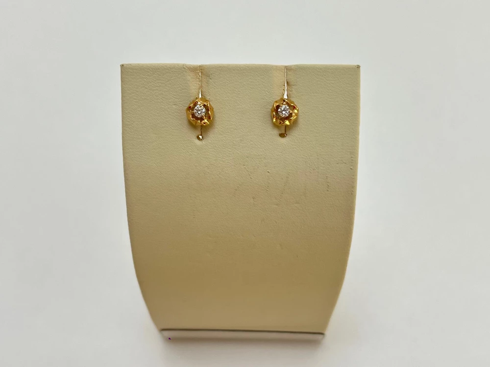 Серьги с фианитом из красного золота 585 пробы