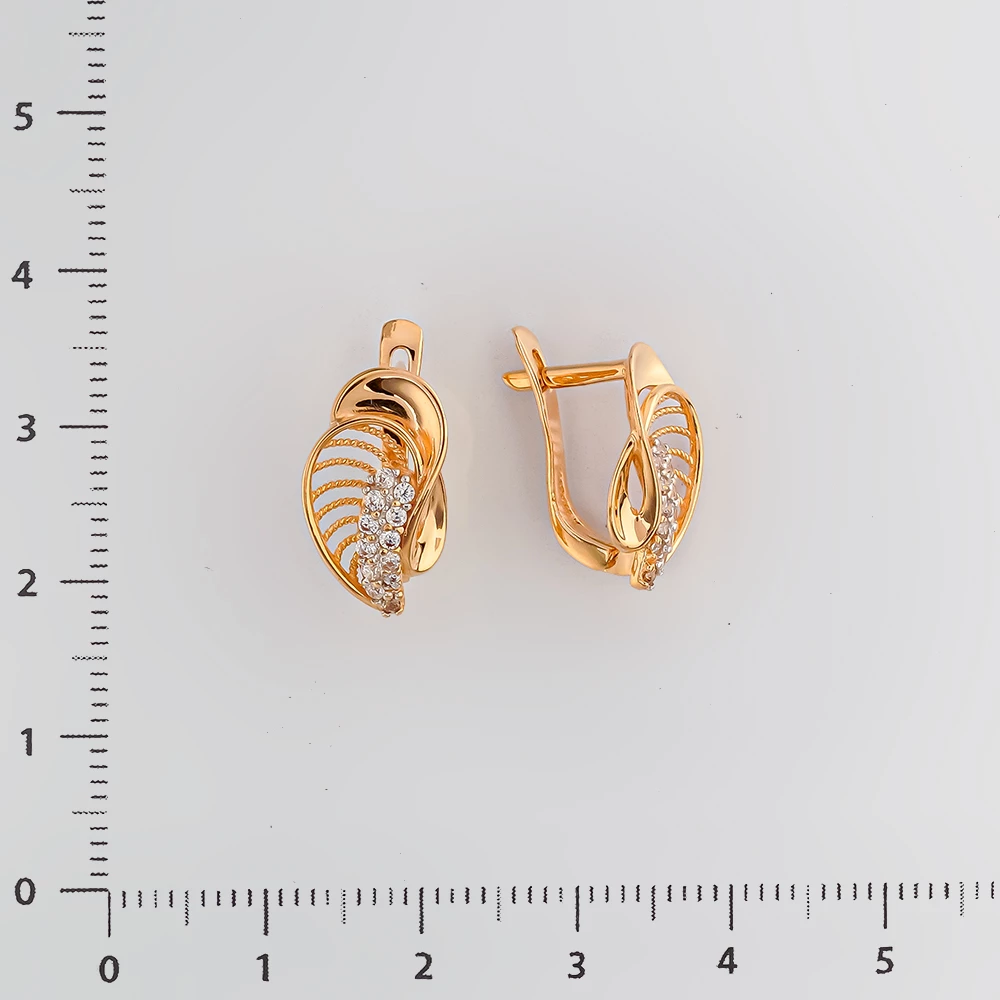 Серьги с фианитом из красного золота 585 пробы