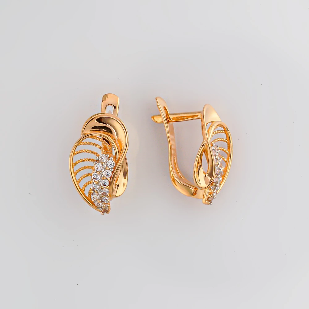 Серьги с фианитом из красного золота 585 пробы