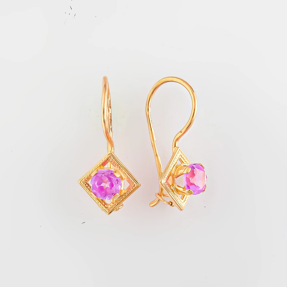 Серьги с фианитом из красного золота 583 пробы